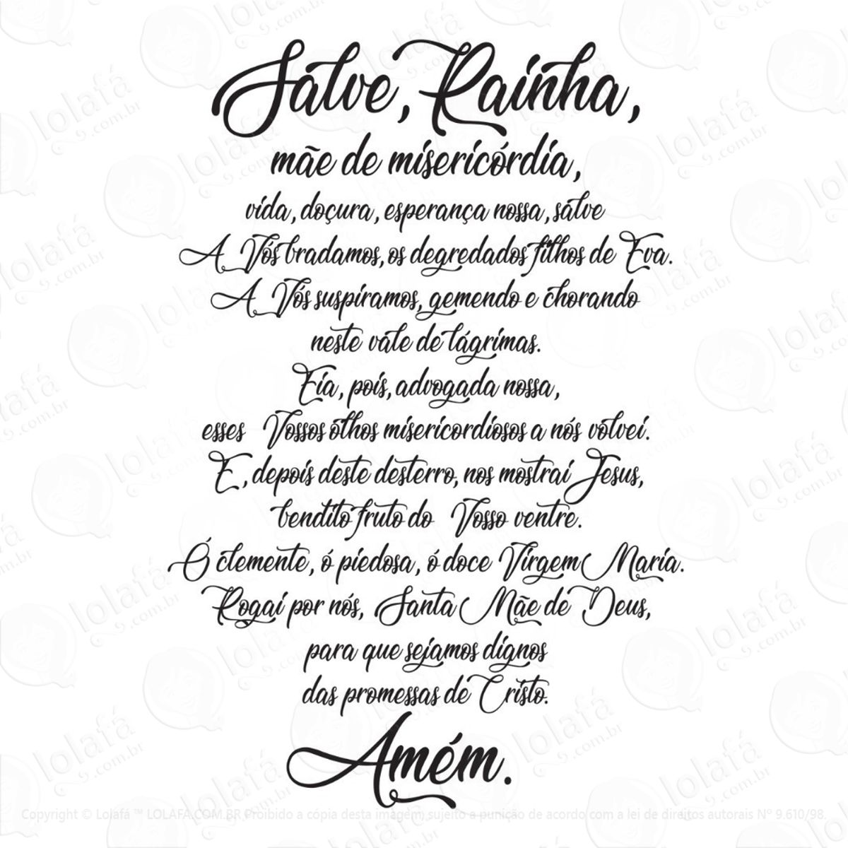 Adesivo Parede Católico Oração Salve Rainha Mod:1419