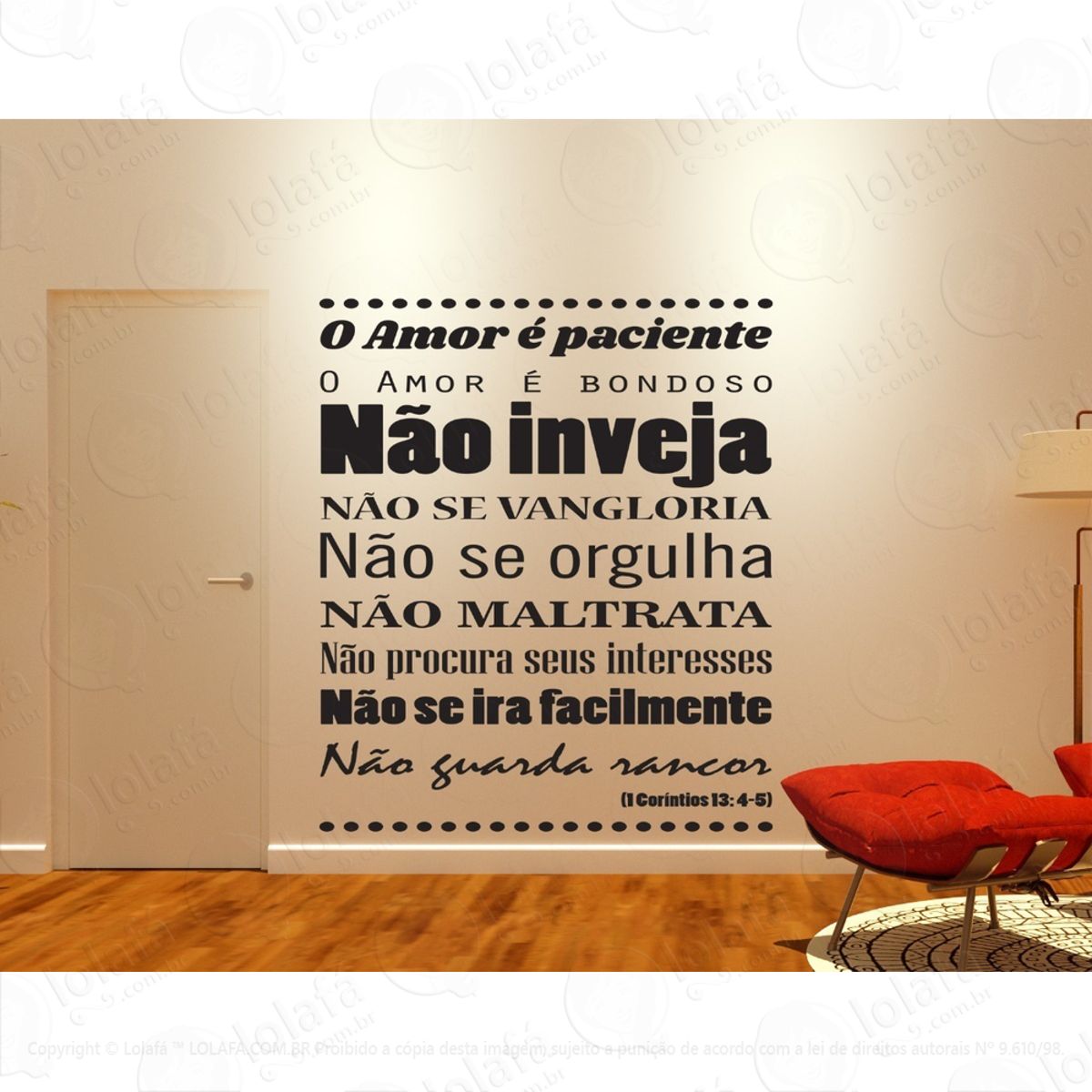 Adesivo De Parede Versículo O Amor É Paciente Mod:1437