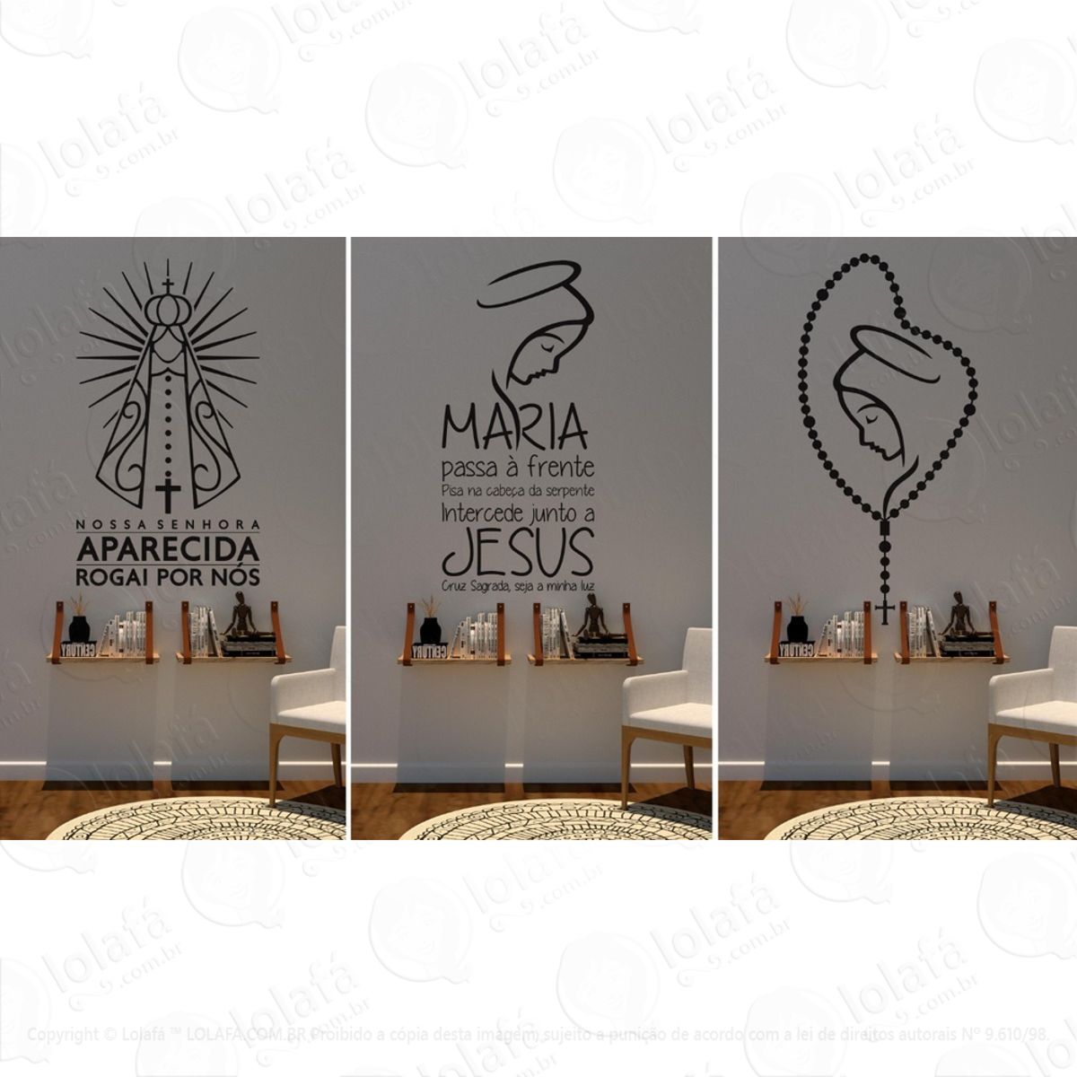 Kit 3 Adesivos De Parede Religioso Nossa Senhora Aparecida Mod:1447