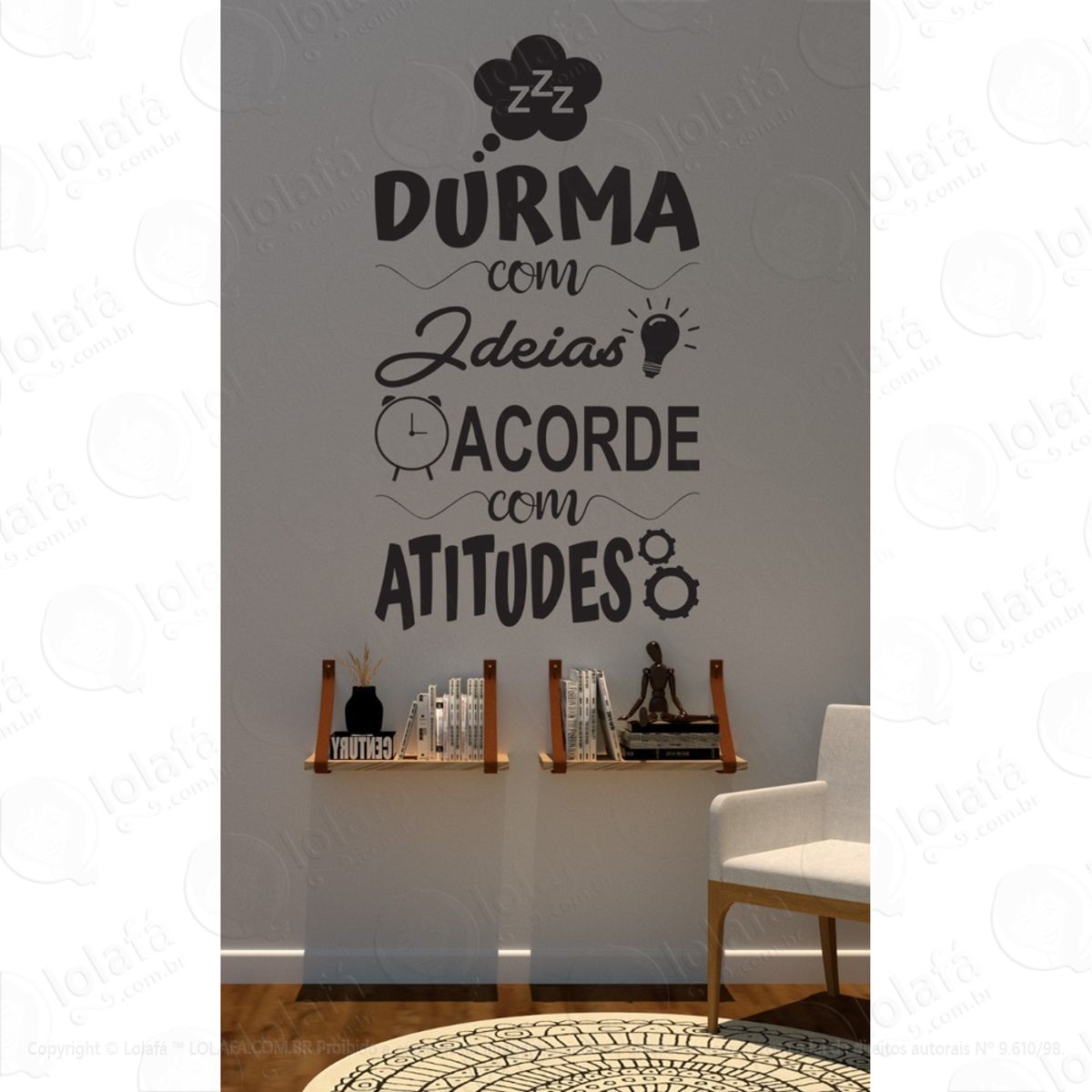 Adesivo Decorativo Durma Com Ideias Acorde Com Atitudes Mod:1457