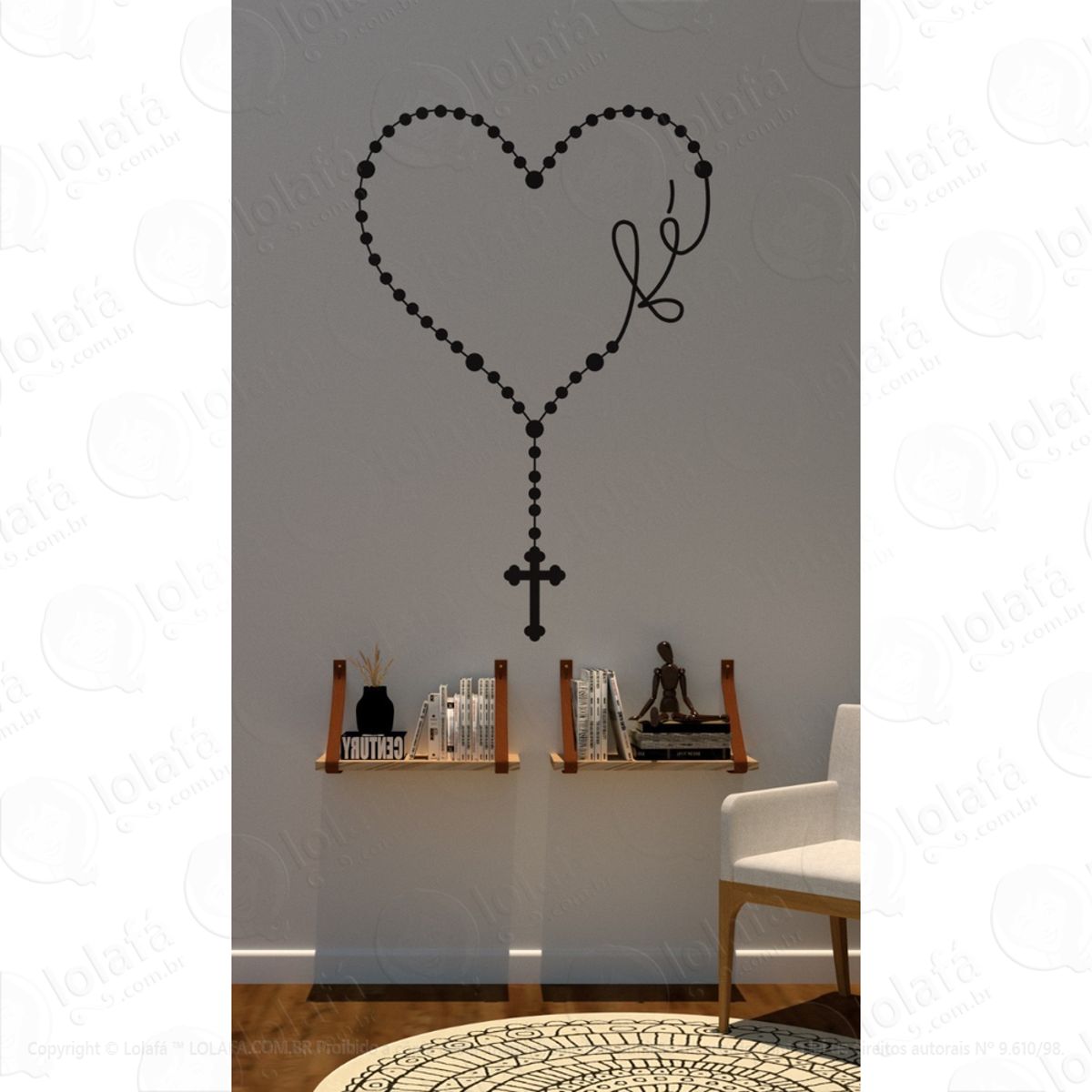 Adesivo Para Decoração De Parede Católico Terço Coração Fé Mod:1481