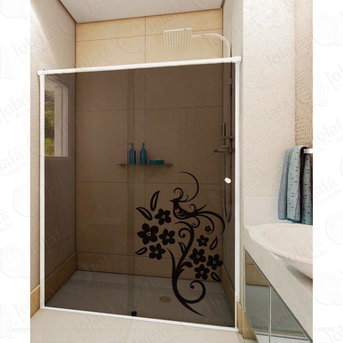 Adesivo Decorativo Floral Para Banheiro Box Blindex Mod:1603