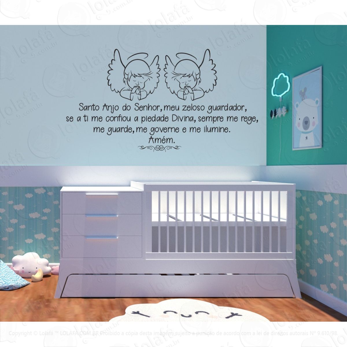 Adesivo De Parede Quarto Bebê Oração Santo Anjo Para Gêmeos Mod:1644