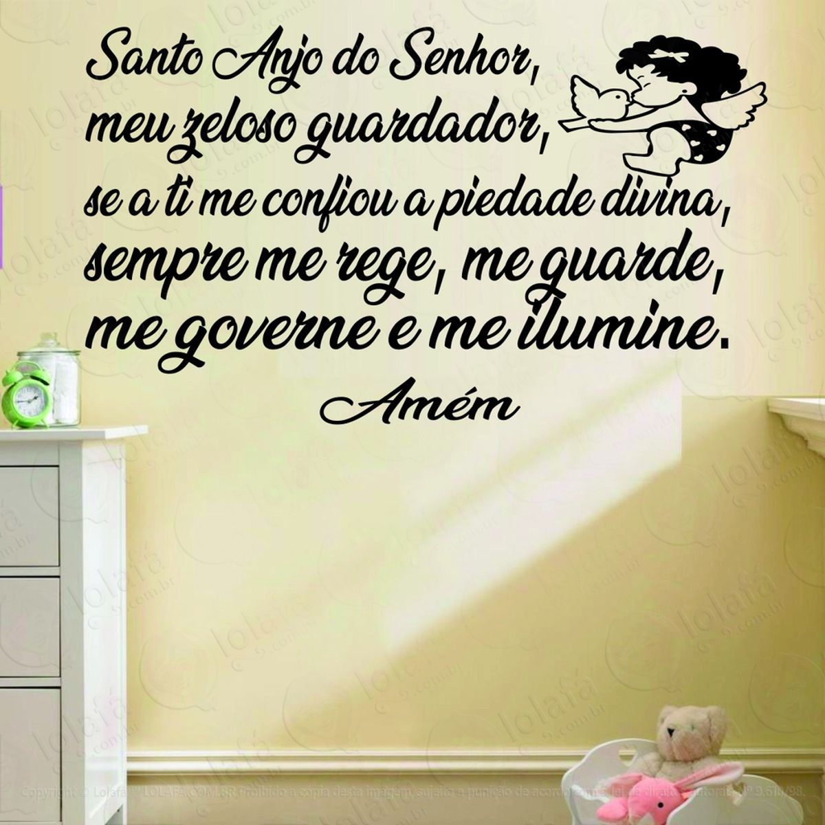 Adesivo Decorativo De Parede Santo Anjo Do Senhor Oração Mod:1751
