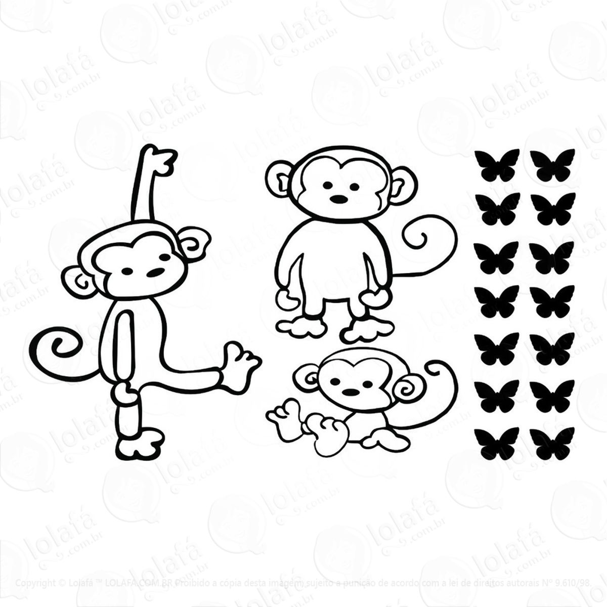 Adesivos De Geladeira Parede Cozinha Macaquinhos Borboletas Mod:1762