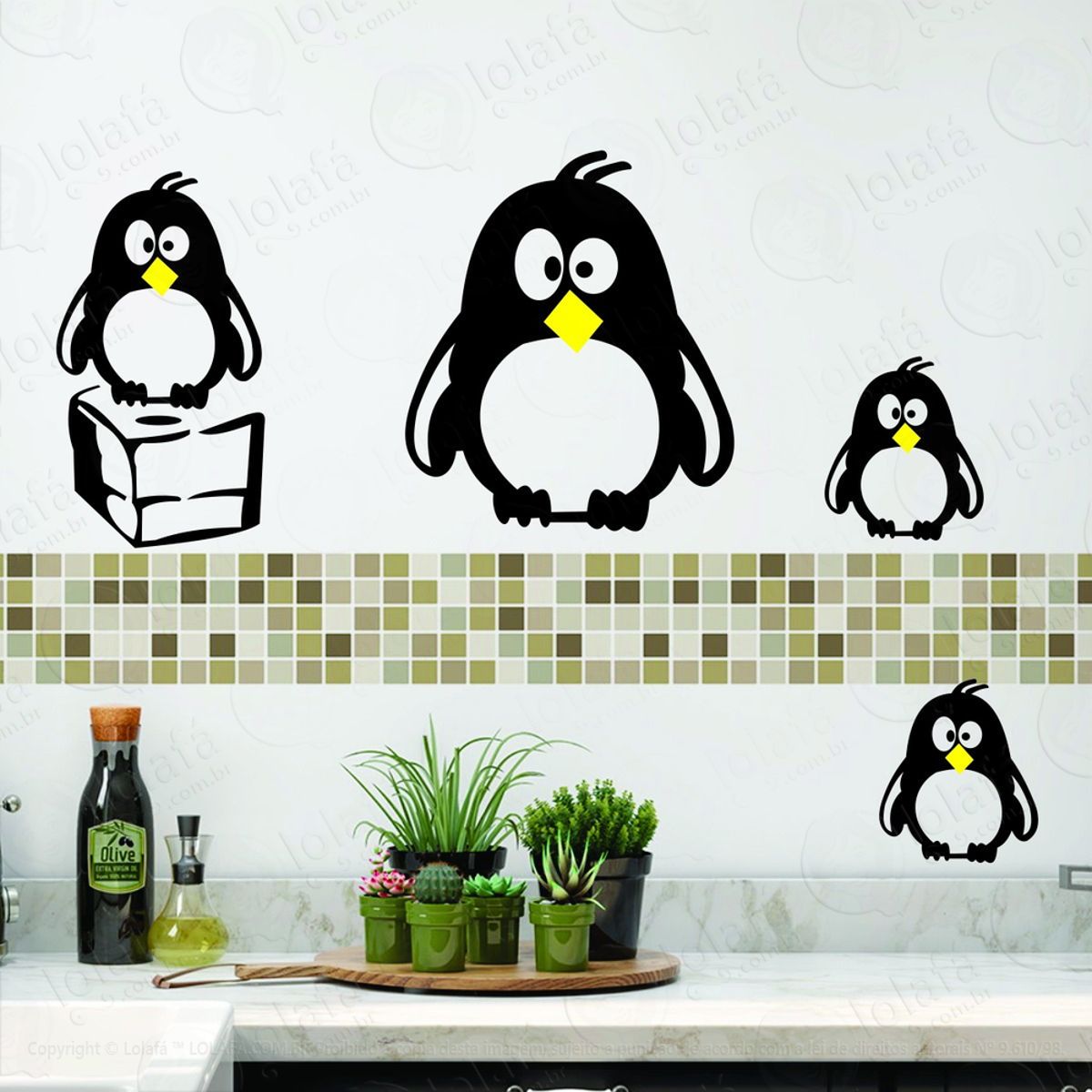 Adesivo Geladeira Parede Cozinha Família Pinguins Com Gelo Mod:1768