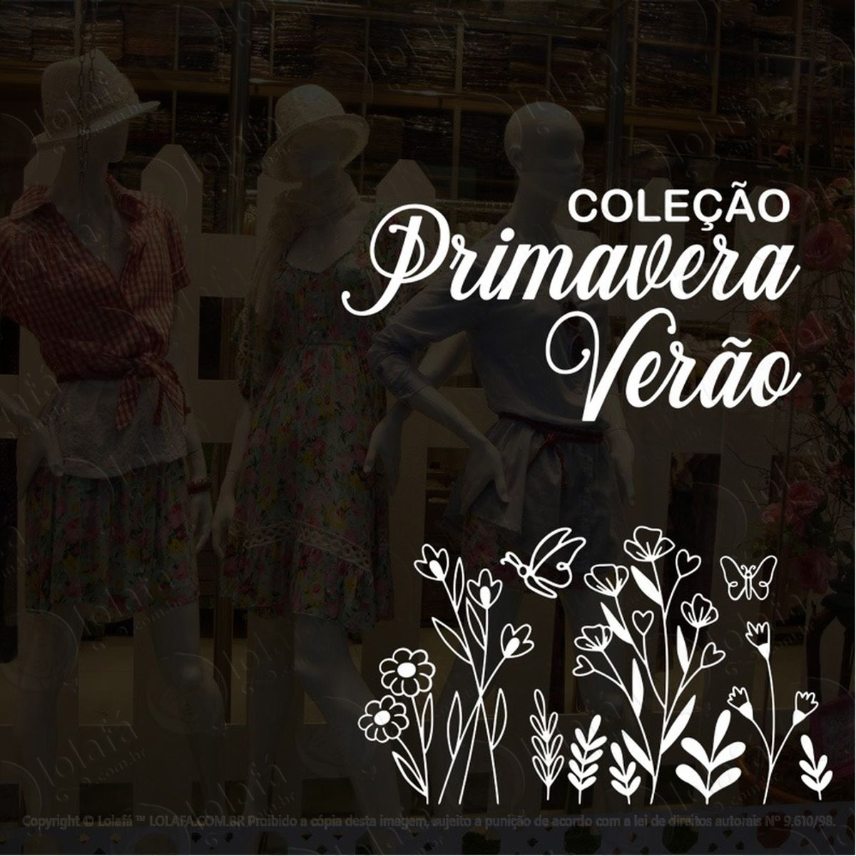 Adesivo Para Vitrine Coleção Primavera Verão Flor Borboleta Mod:1822