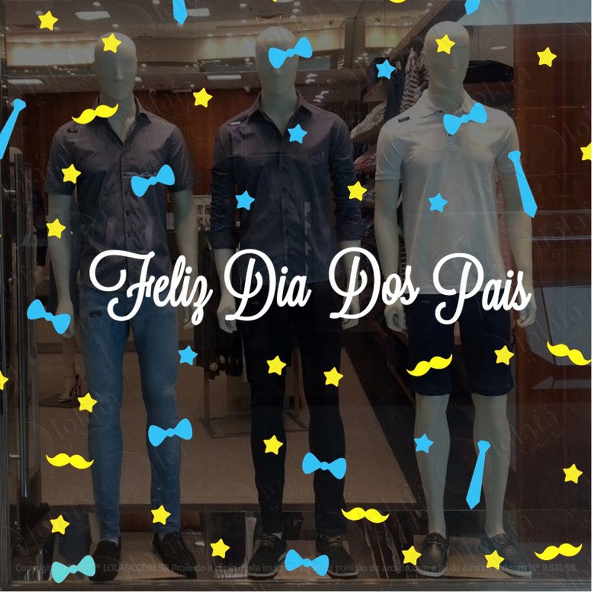adesivo vitrine feliz dia dos pais estrela gravata bigode mod:1823