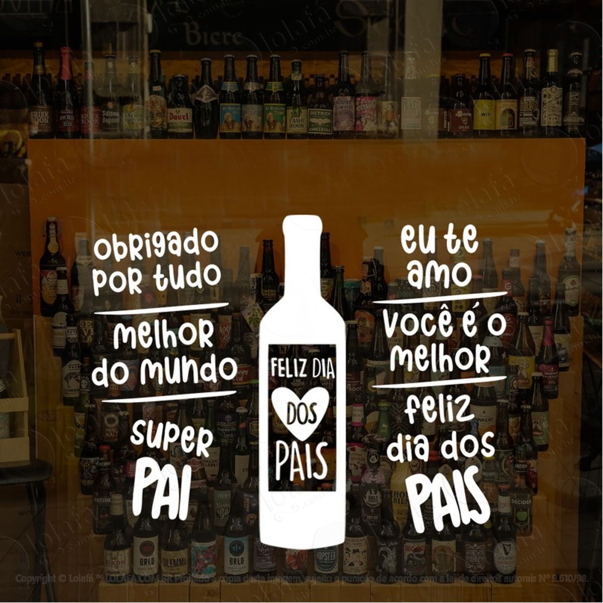 adesivo decorativo vitrine garrafa vinho feliz dia dos pais mod:1835