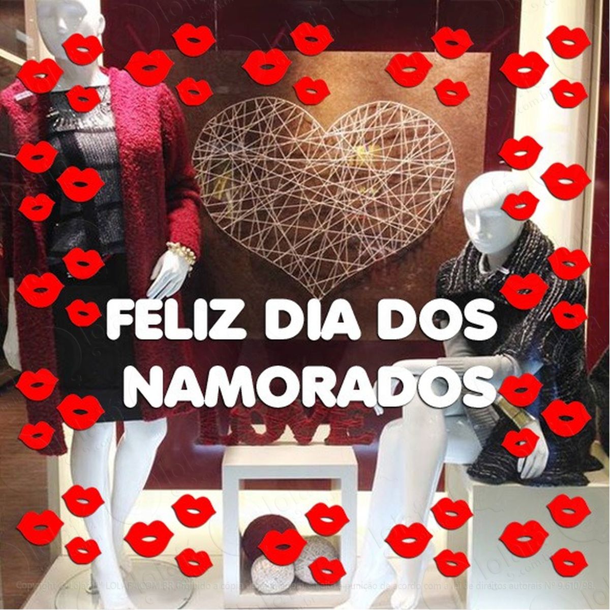 Adesivo Vitrine Feliz Dia Dos Namorados Beijinhos Mod:1886
