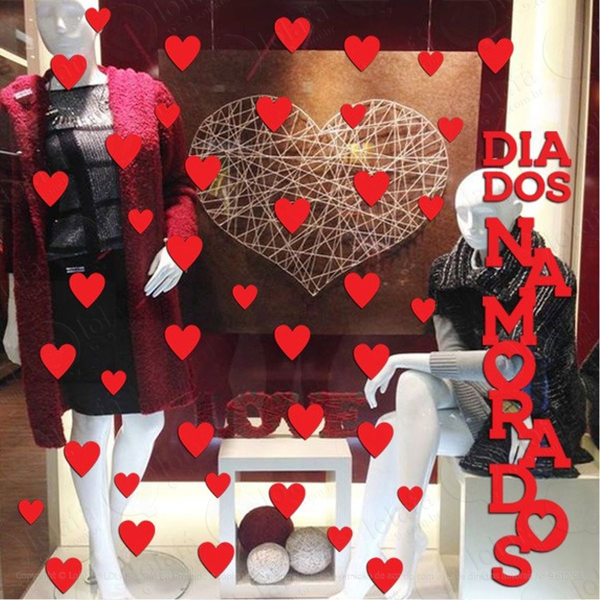Adesivo Vitrine Dia Dos Namorados Vertical Corações Mod:1907