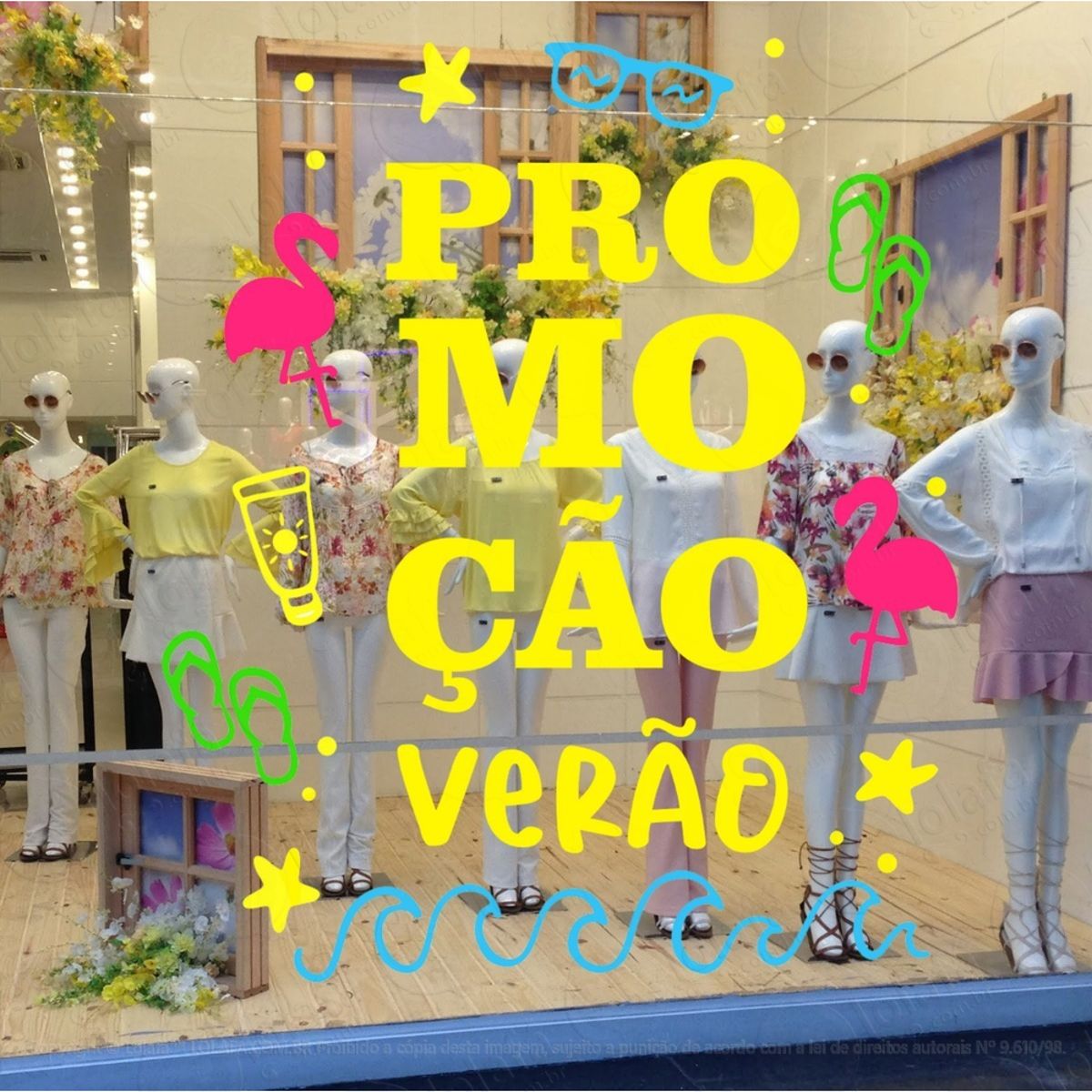 Adesivo Decorativo Vitrine Promoção Verão Desenhos Praia Mod:1945
