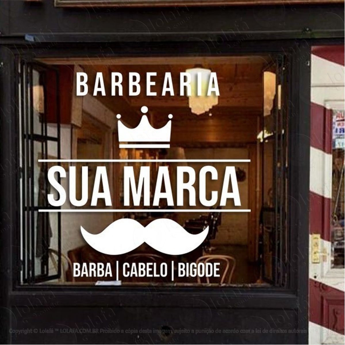 Adesivo Decorativo Vitrine Barbearia Barbeiro Personalizado Mod:1946