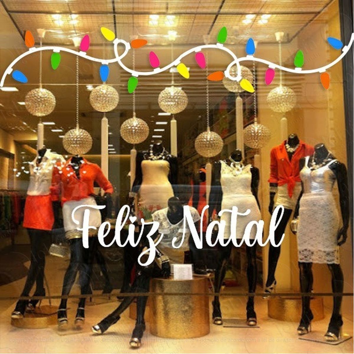 Adesivo Decorativo Vitrine Luzes Pisca-pisca Feliz Natal Mod:1959