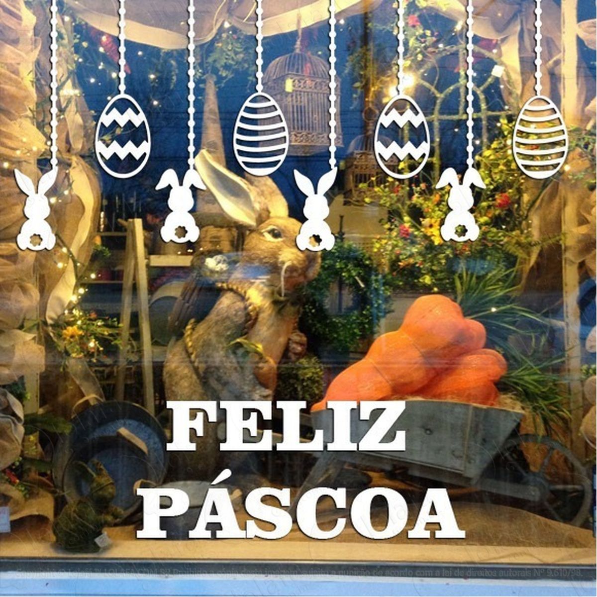 Adesivo Decorativo Vitrine Ovos E Coelhos Feliz Páscoa Mod:1962