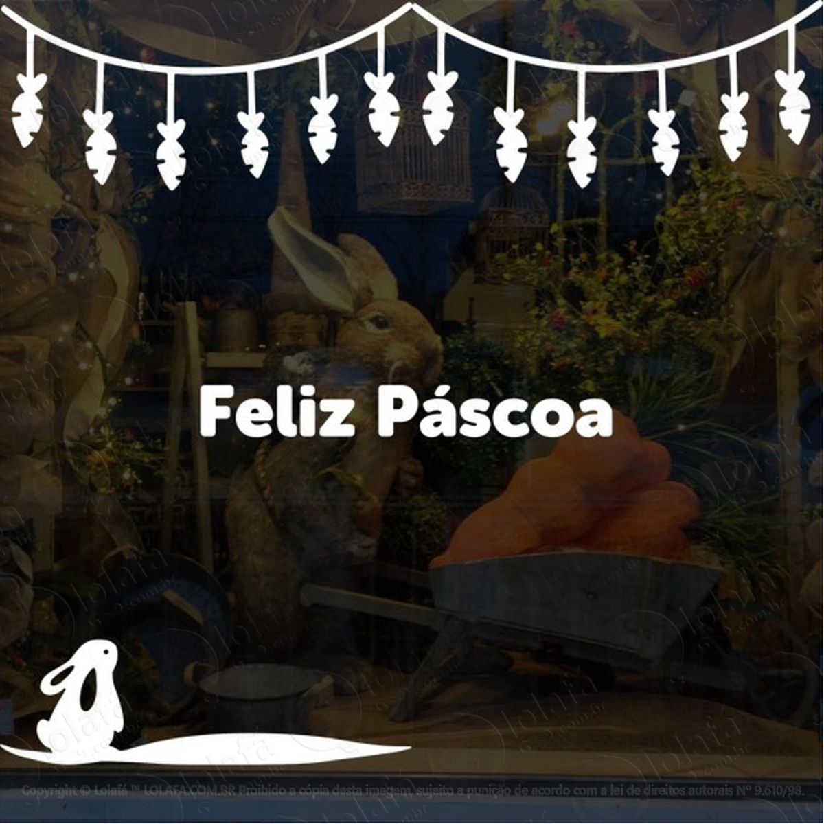 Adesivo Decorativo Vitrine Feliz Páscoa Coelho Cenouras Mod:1965