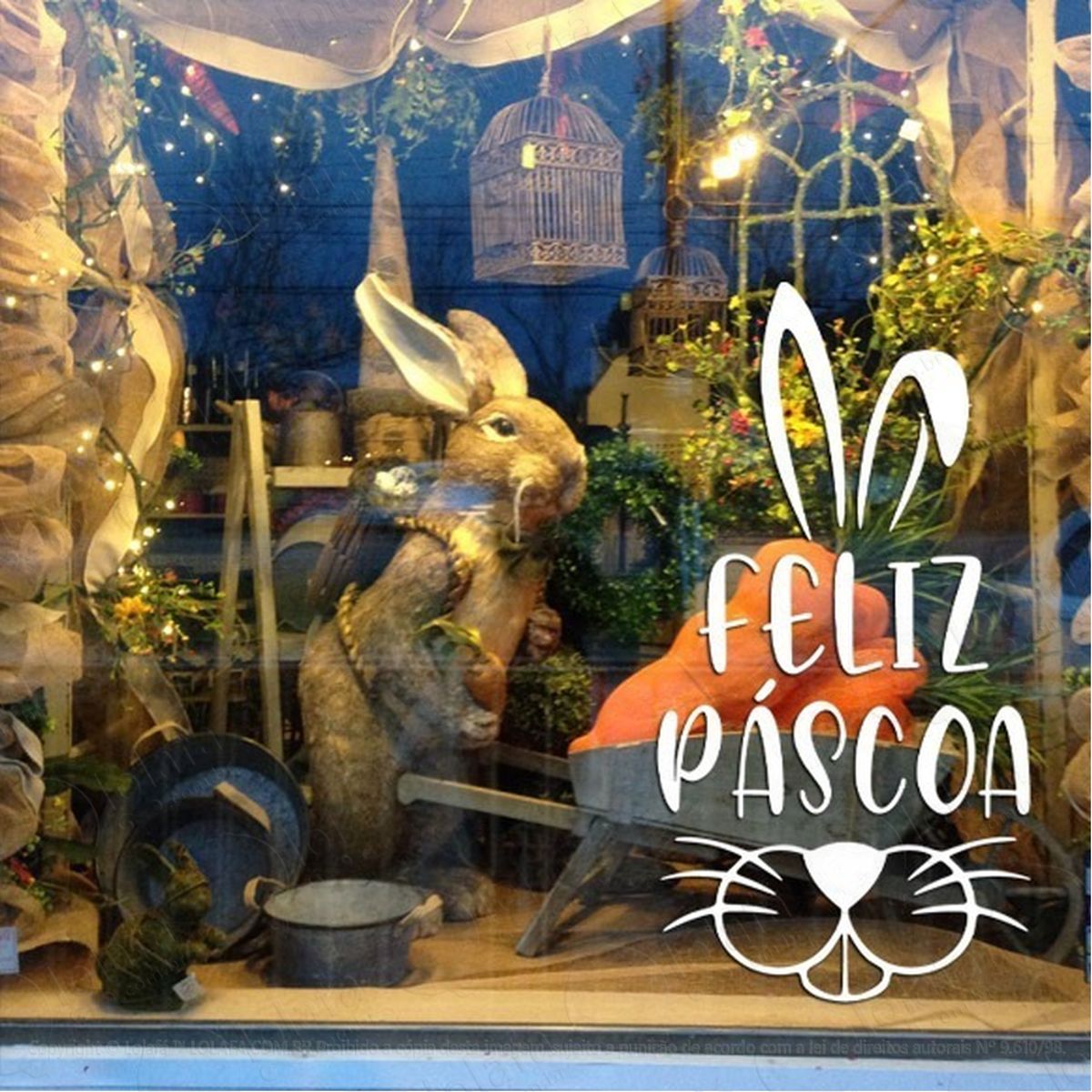 Adesivo Decorativo Vitrine Feliz Páscoa Coelho Orelhinhas Mod:1999