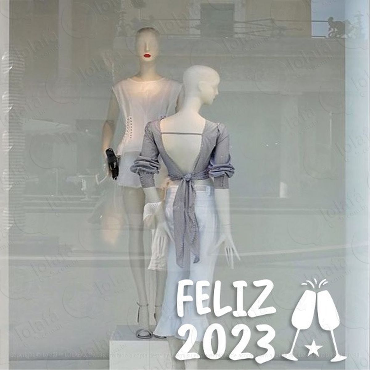 Adesivo Decorativo Vitrine Feliz Ano Novo Taças Mod:2031