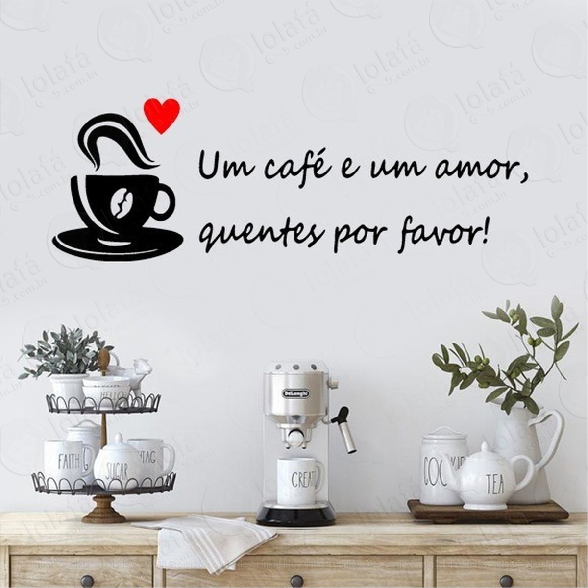 Adesivo De Parede Frase Um Café E Um Amor Quentes Por Favor Mod:2057