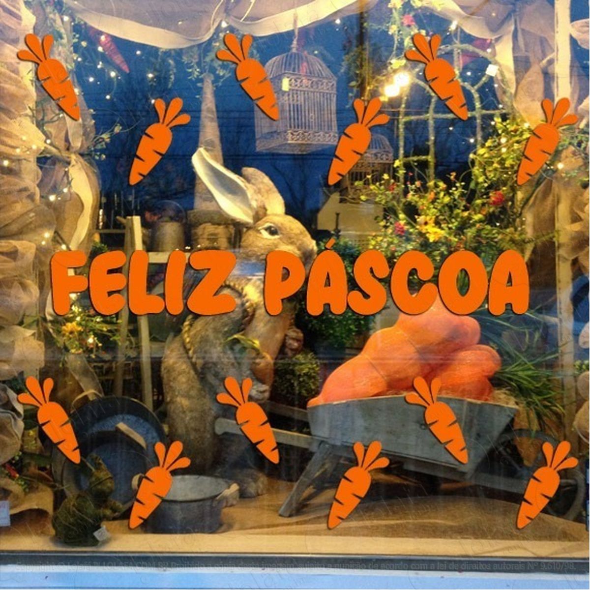 Adesivo Decorativo Vitrine Feliz Páscoa Cenouras Mod:2061