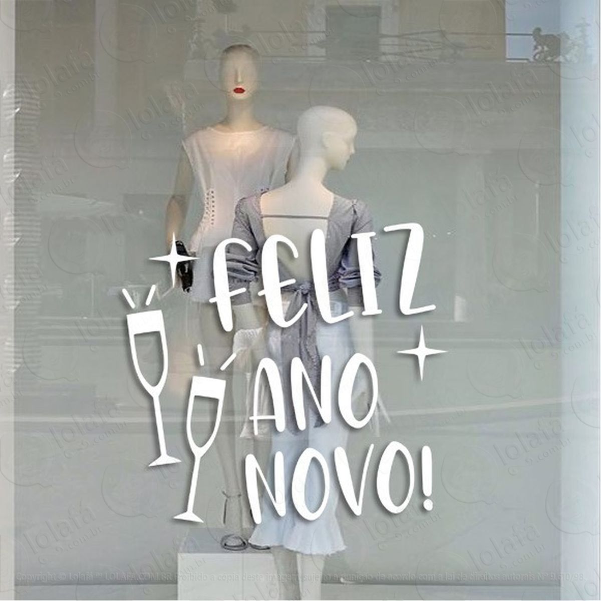 Adesivo Decorativo Vitrine Feliz Ano Novo Taças Mod:2070
