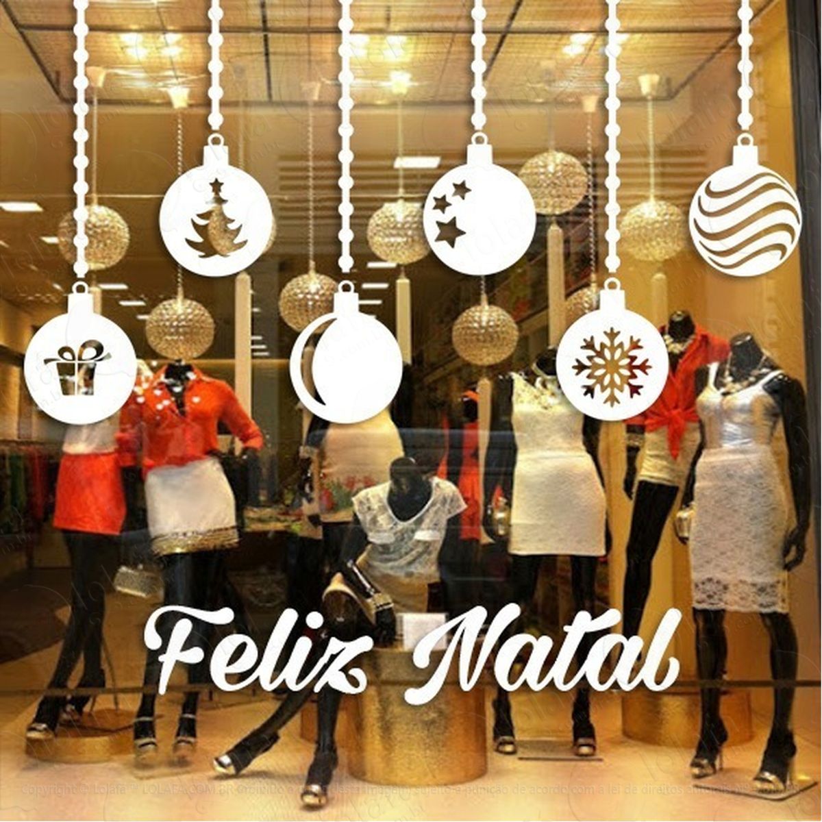 Adesivo Decorativo Vitrine Feliz Natal Bolas Penduradas Mod:2071