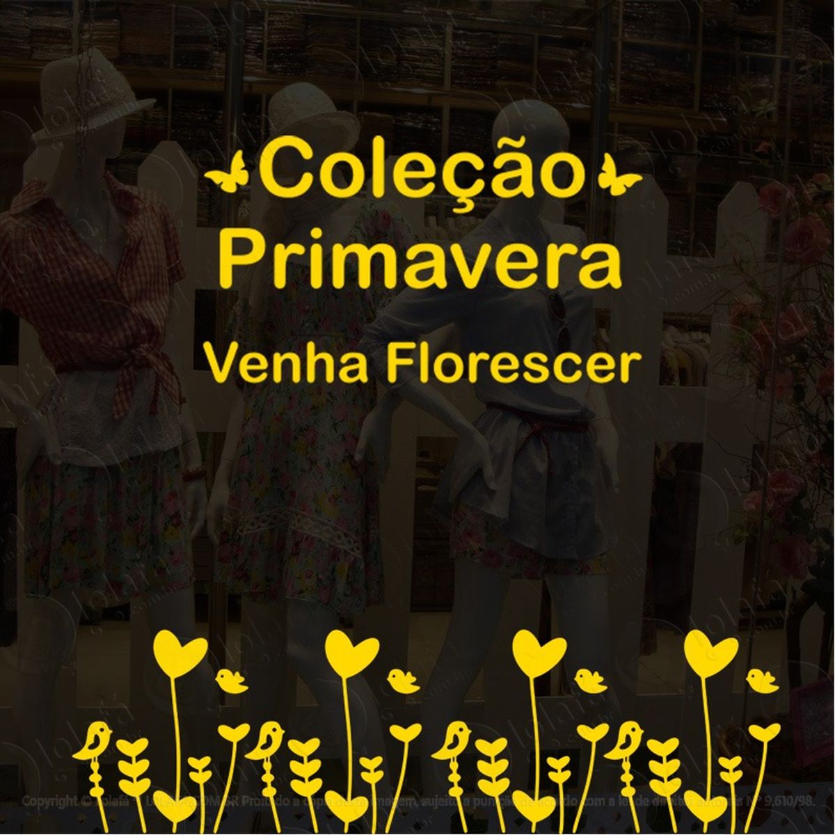 Adesivo Para Vitrine Coleção Primavera Florescer Pássaros Mod:2081
