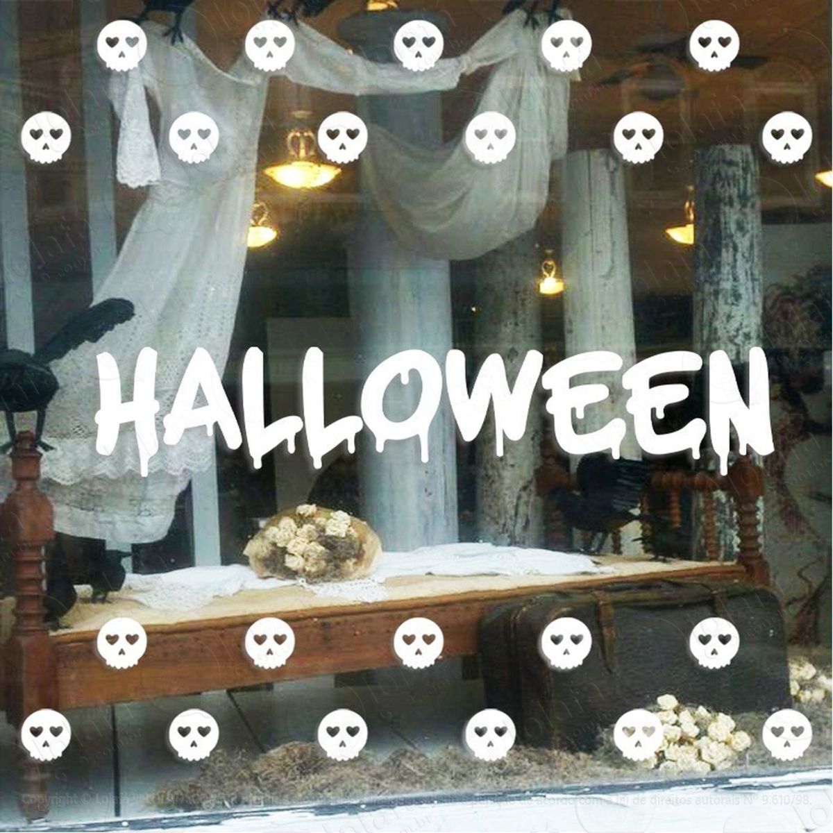 Adesivo Decorativo Vitrine Caveiras Halloween Mod:2110