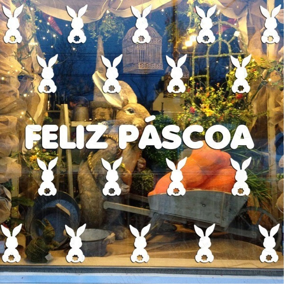 Adesivo Decorativo Vitrine Coelhos Feliz Páscoa Mod:2121