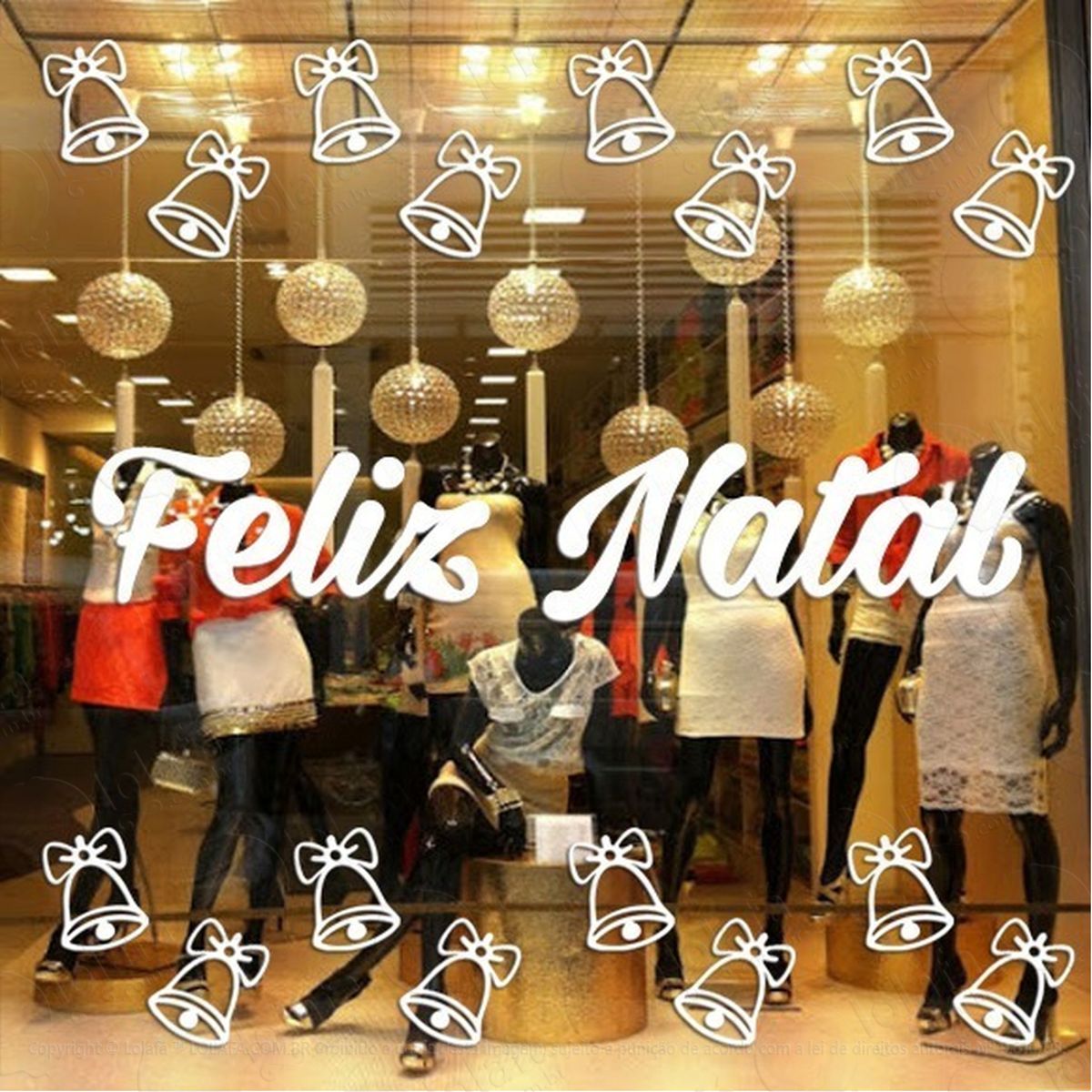 Adesivo Decorativo Vitrine Feliz Natal Sinos Vazados Mod:2140