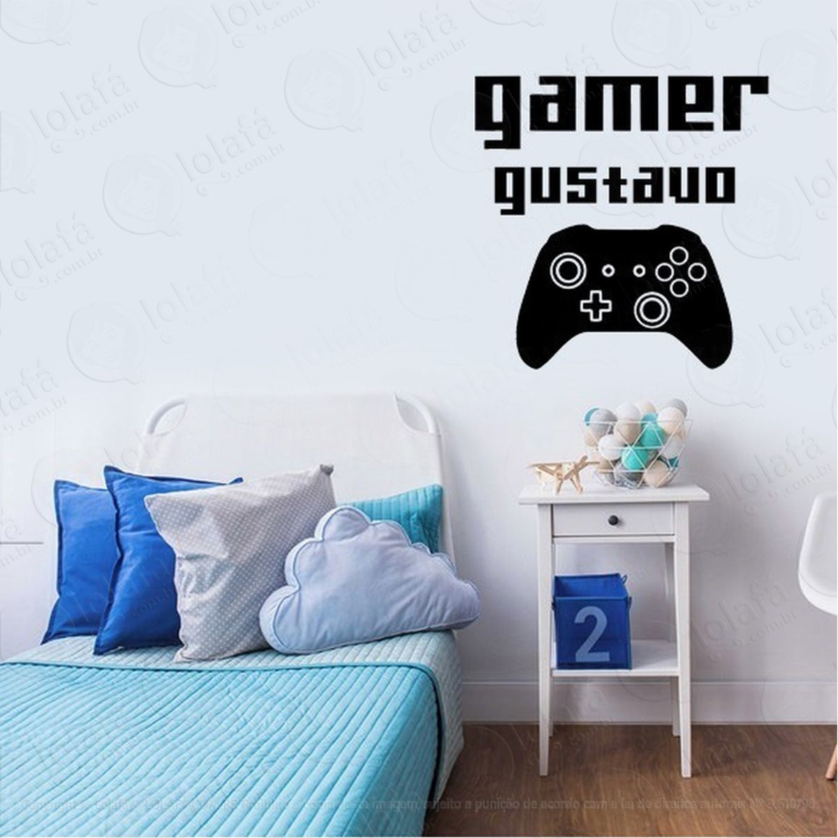 Adesivo De Parede Quarto Infantil Gamer Joystick Nome Mod:2153
