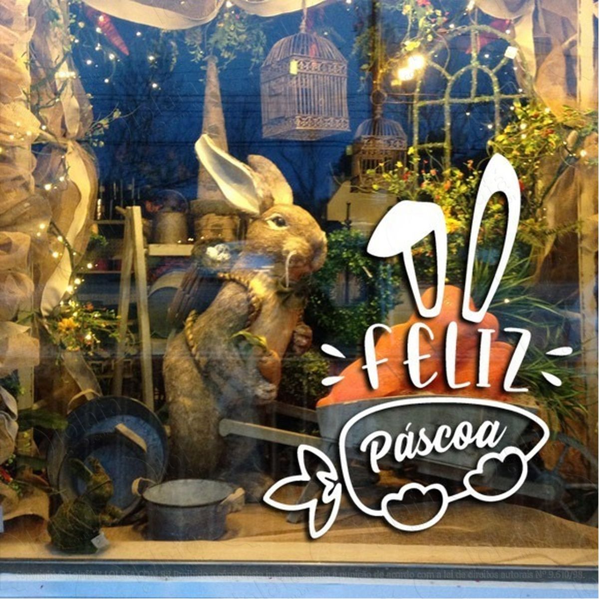 Adesivo Decorativo Vitrine Feliz Páscoa Cenoura Orelhinha Mod:2166