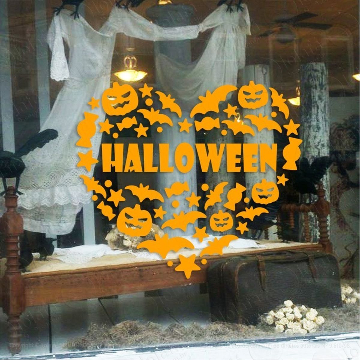 Adesivo Decorativo Vitrine Coração Halloween Mod:2171