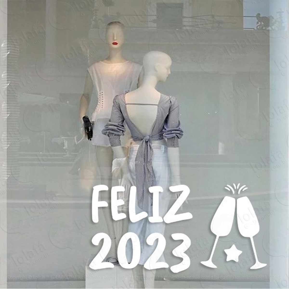 Adesivo Decorativo Vitrine Feliz Ano Novo Taças Mod:2175