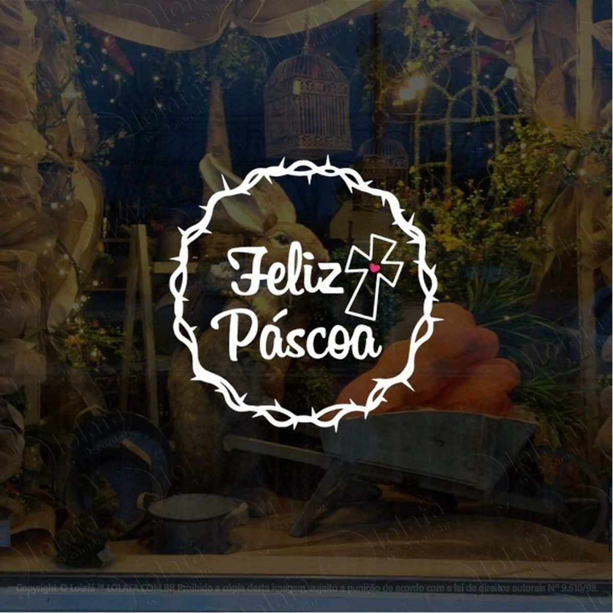 Adesivo Decorativo Vitrine Feliz Páscoa Coração Cruz Mod:2180