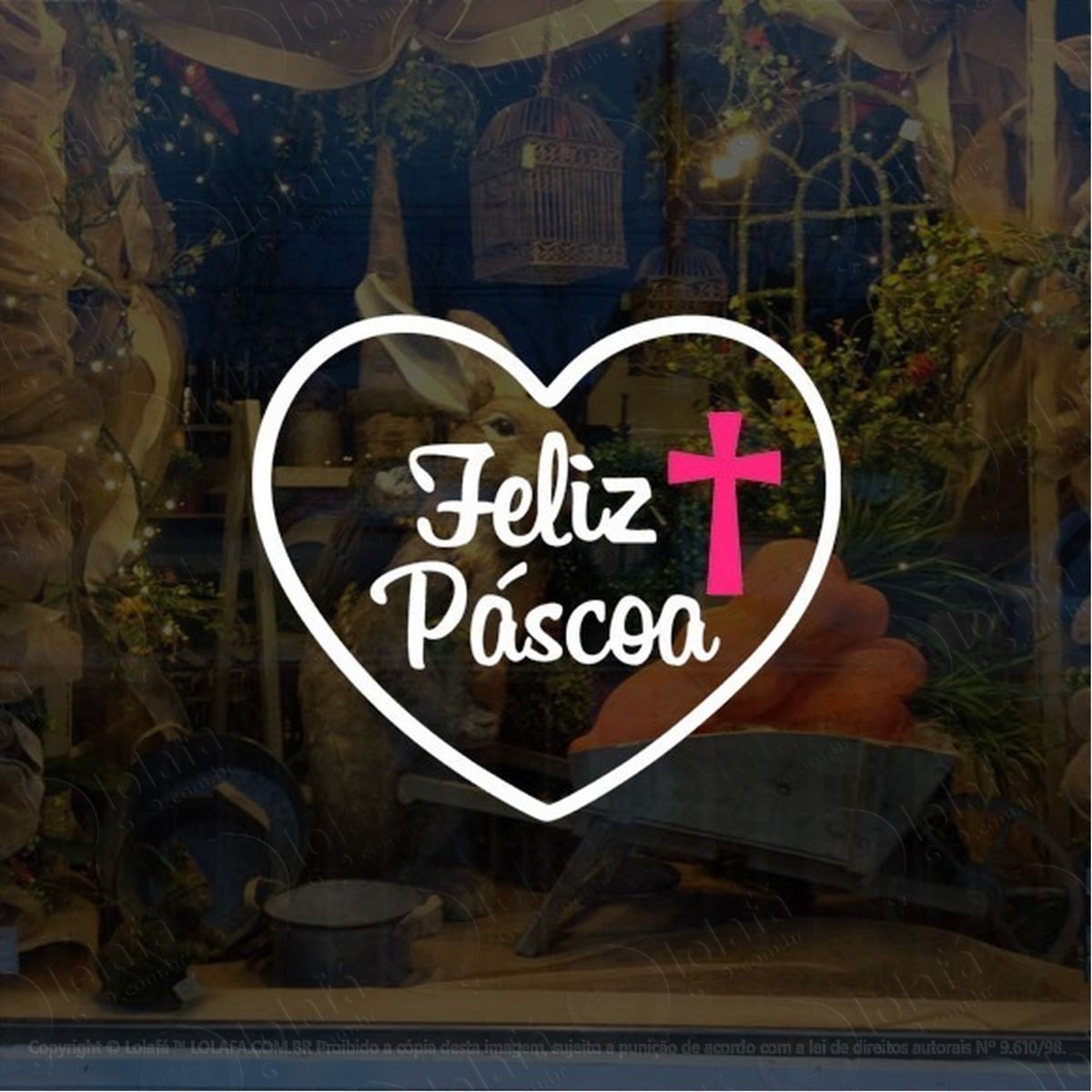 Adesivo Decorativo Vitrine Feliz Páscoa Coração Cruz Mod:2181
