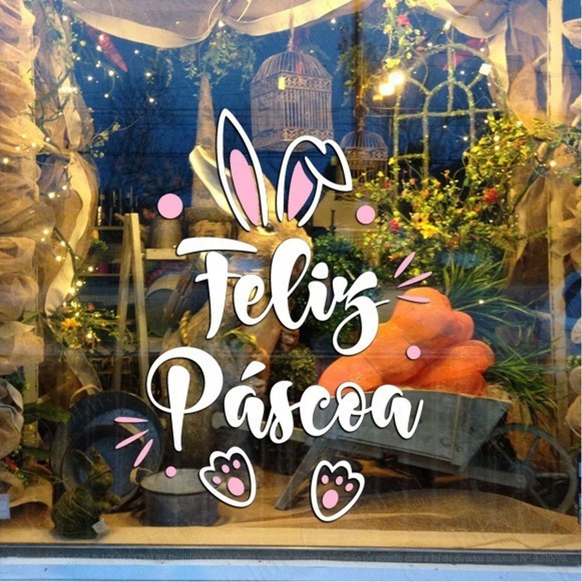 Adesivo Decorativo Vitrine Feliz Páscoa Coelhinho Mod:2197