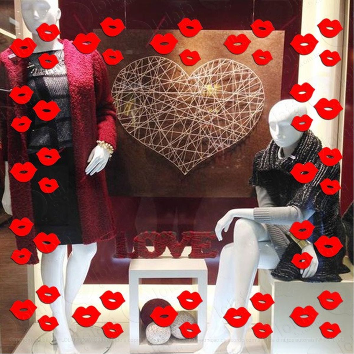 Adesivo Vitrine Dia Dos Namorados Beijinhos - 96 Unidades Mod:2217