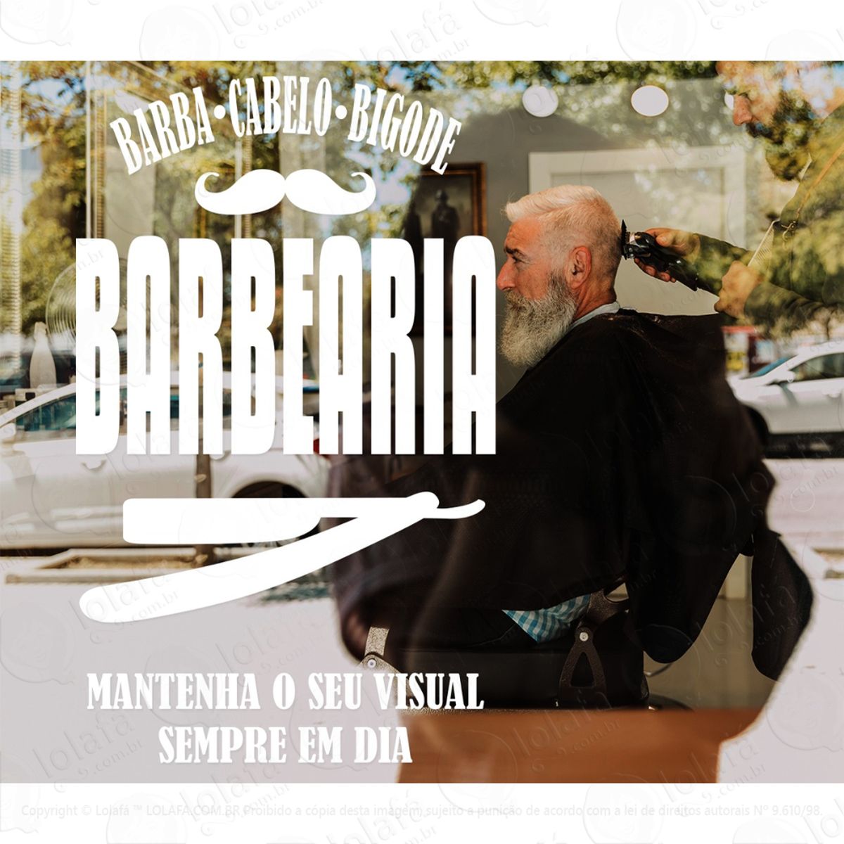 Adesivo Barbearia Vitrine Cabelo Barba Fachada Blindex Mod:2807