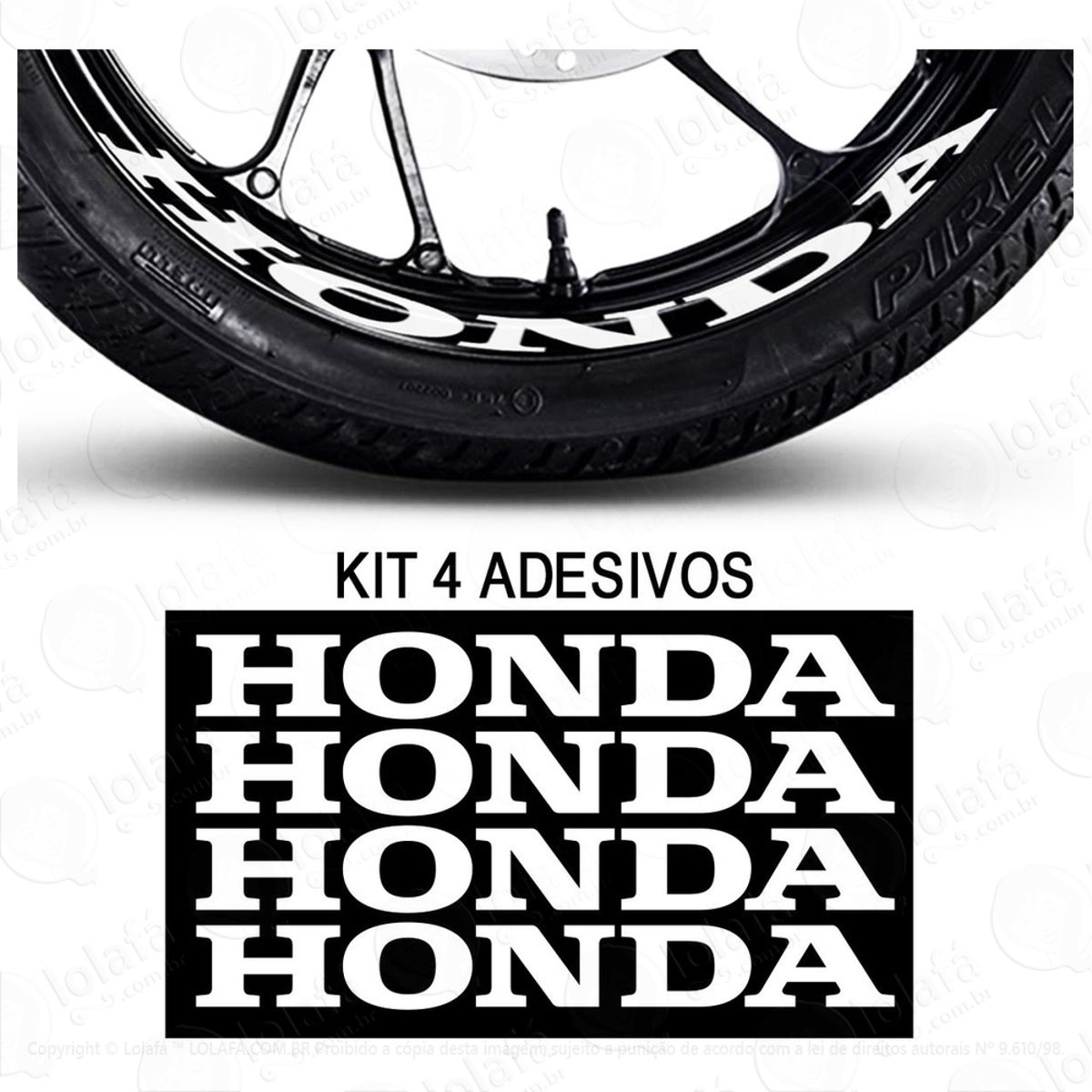 Kit Adesivos Honda 4 Adesivos Grandes Roda De Liga 28x3,5cm Mod:3125