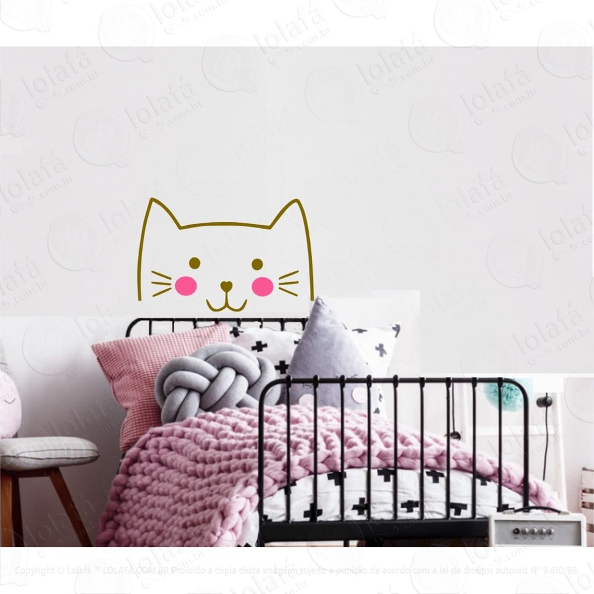 Adesivo Cabeceira Gato Foto Solteiro Decoração Quarto Cama Mod:4096