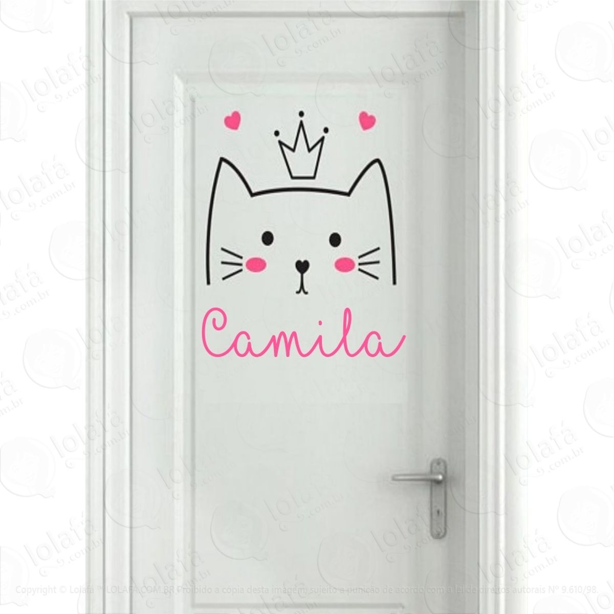 Adesivo Gato Fofo Com Nome Personalizado Parede Porta Decora Mod:4107