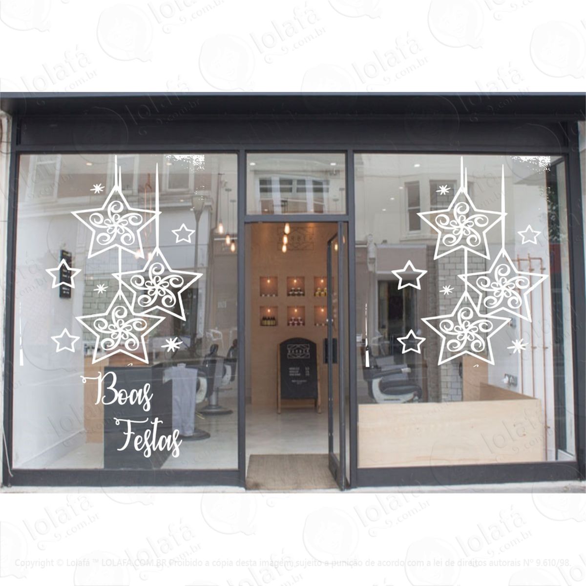 Adesivo Loja Vitrine Natal Boas Estrelas Festas Mod:4133