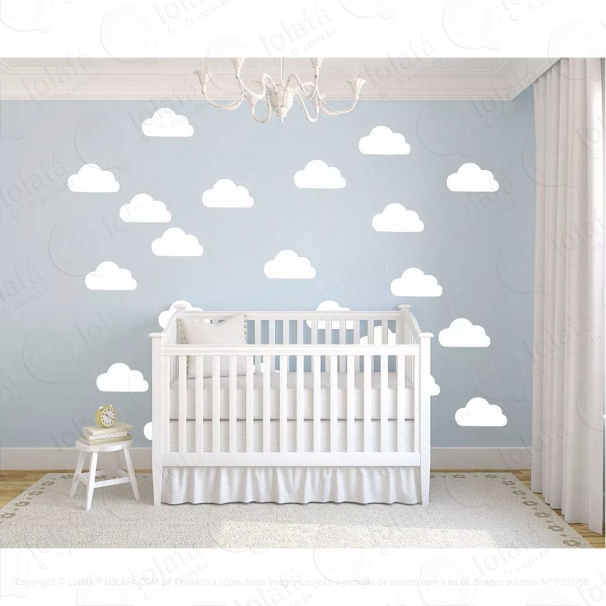 Adesivo Parede Nuvem 60 Unid Decoração Quarto Nuvens Mod:4194