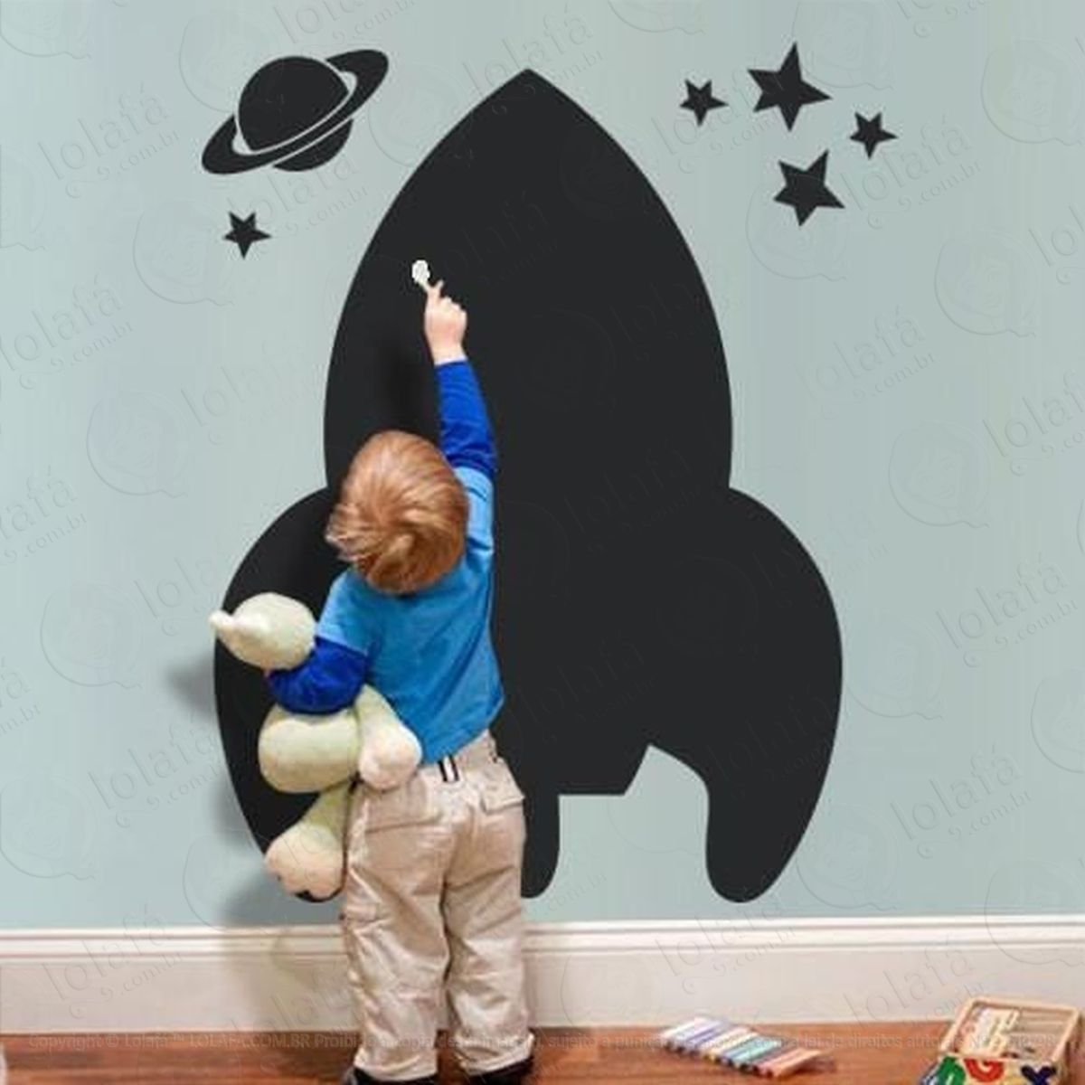 Adesivo De Parede Lousa Foguete Chalkboard Quarto Mod:4212
