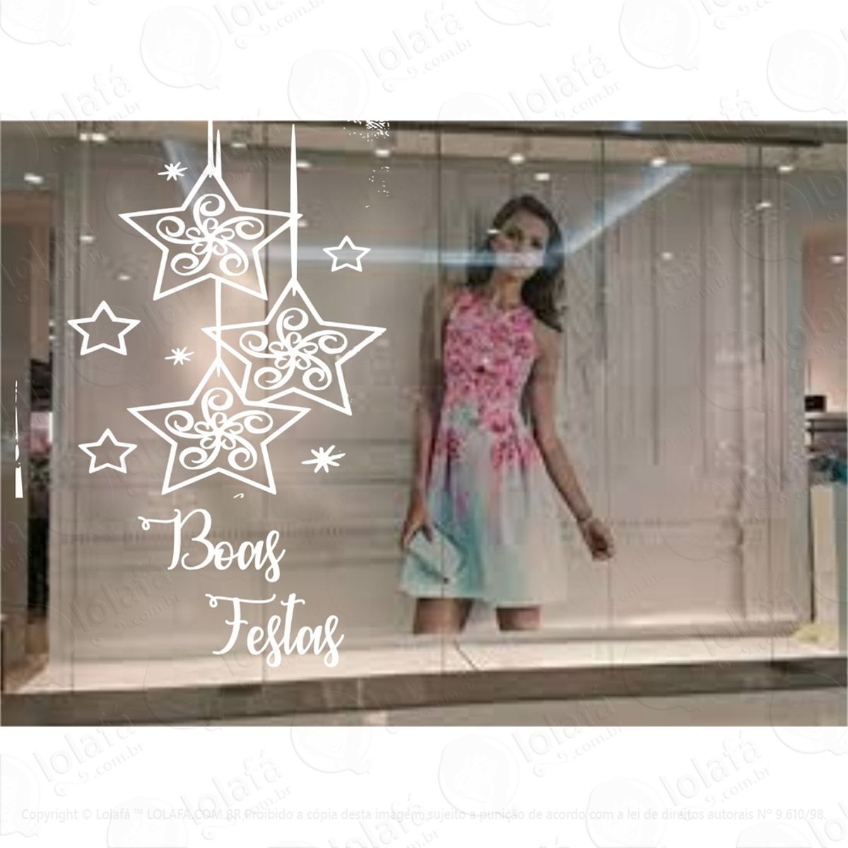 Adesivo Vitrine Natal Boas Estrelas Festas Loja Mod:4267
