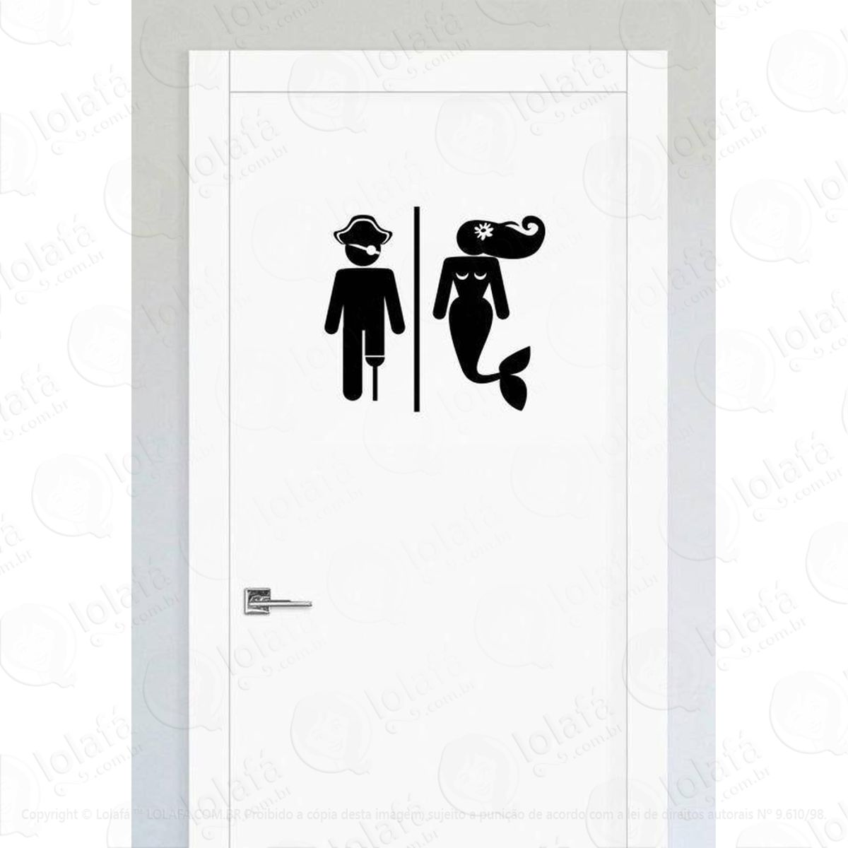 Adesivo Porta De Banheiro Pirata E Sereia Pequeno Mod:4274