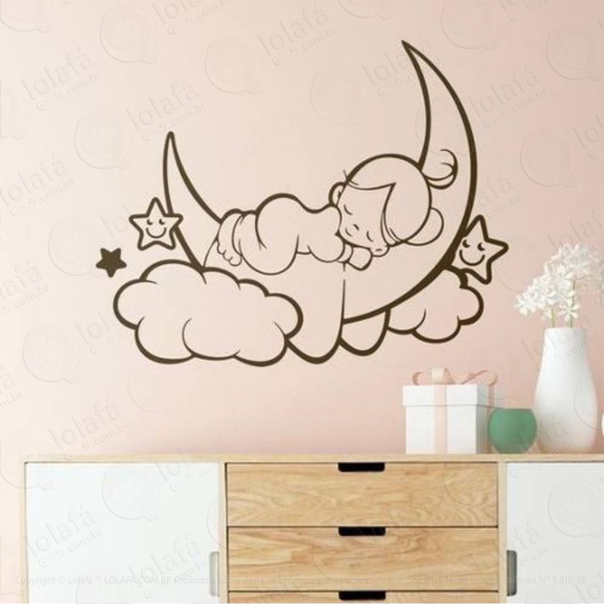 Adesivo De Parede Anjinho Na Lua E Nuvens Anjo Bebê Bebe Mod:4290