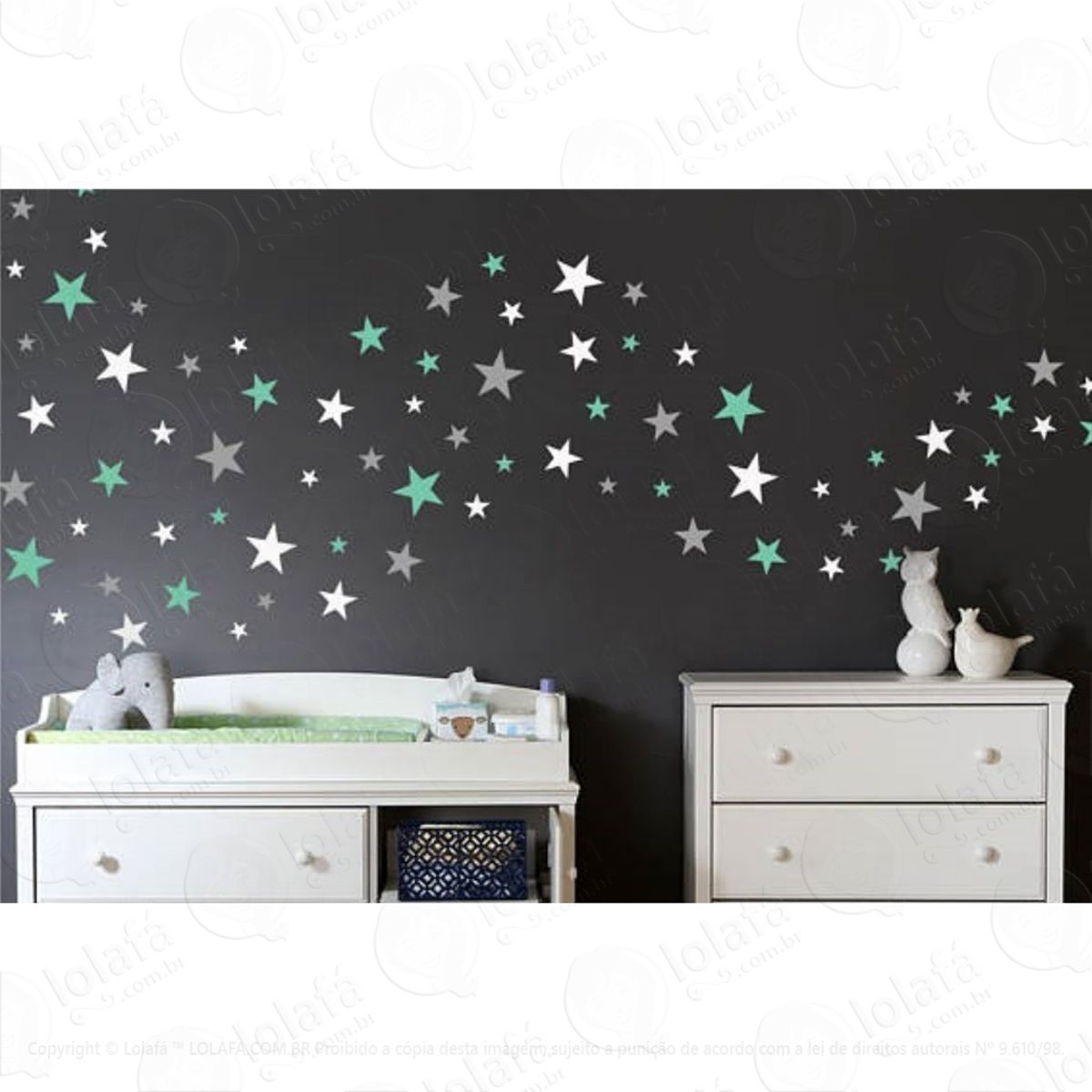 Kit 120 Estrelas Adesivo De Parede Decoração Quarto De Bebê Mod:4338