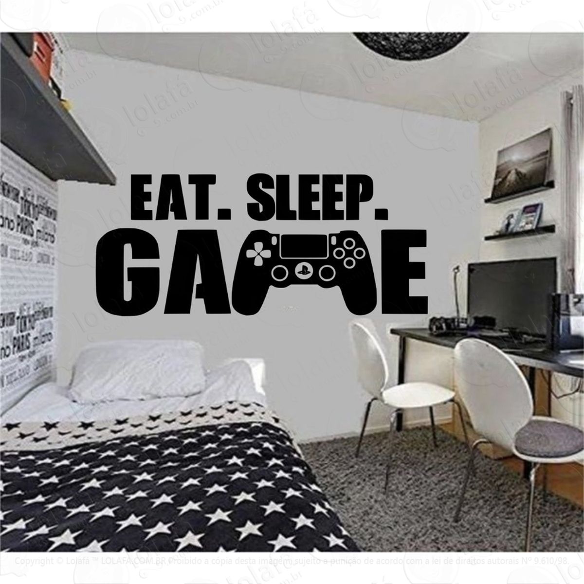Playstation Eat Sleep Adesivo De Parede Decoração Gamer Mod:4418